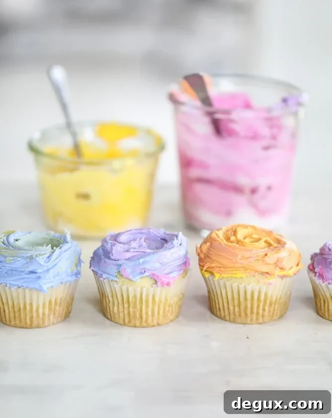Olive Oil Cupcakes with Rainbow Mascarpone Buttercream (Video) 5 olive oil cupcakes with mascarpone buttercream