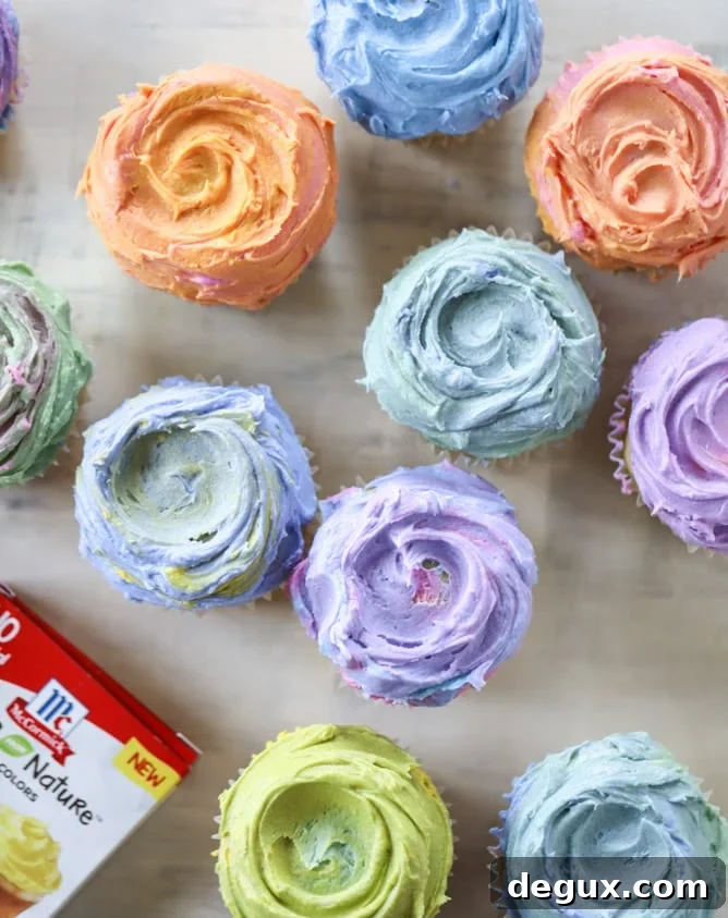 Olive Oil Cupcakes with Rainbow Mascarpone Buttercream (Video) 9 olive oil cupcakes with mascarpone buttercream