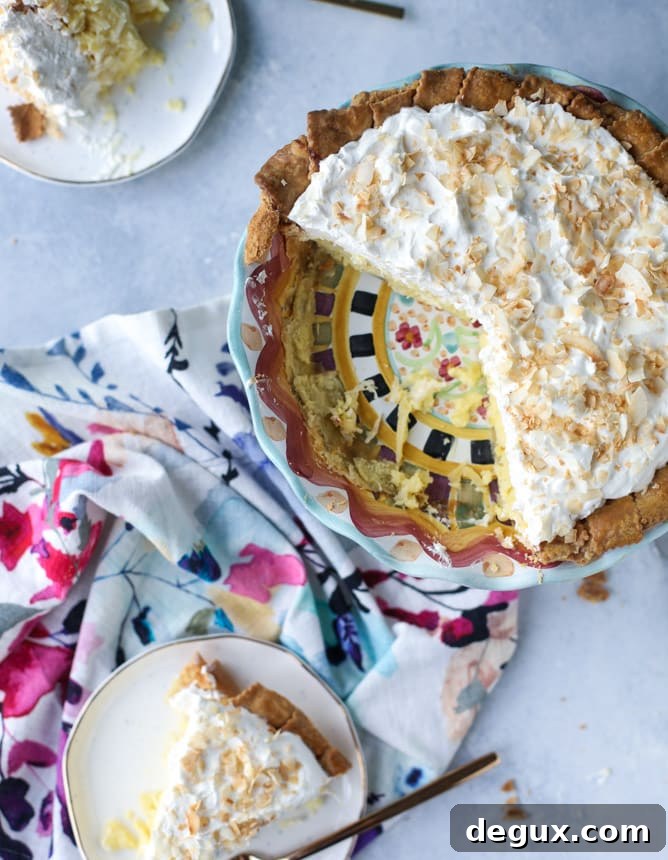 Coconut Custard Pie with Silky Coconut Whipped Cream 8 coconut custard pie with coconut whipped cream I howsweeteats.com
