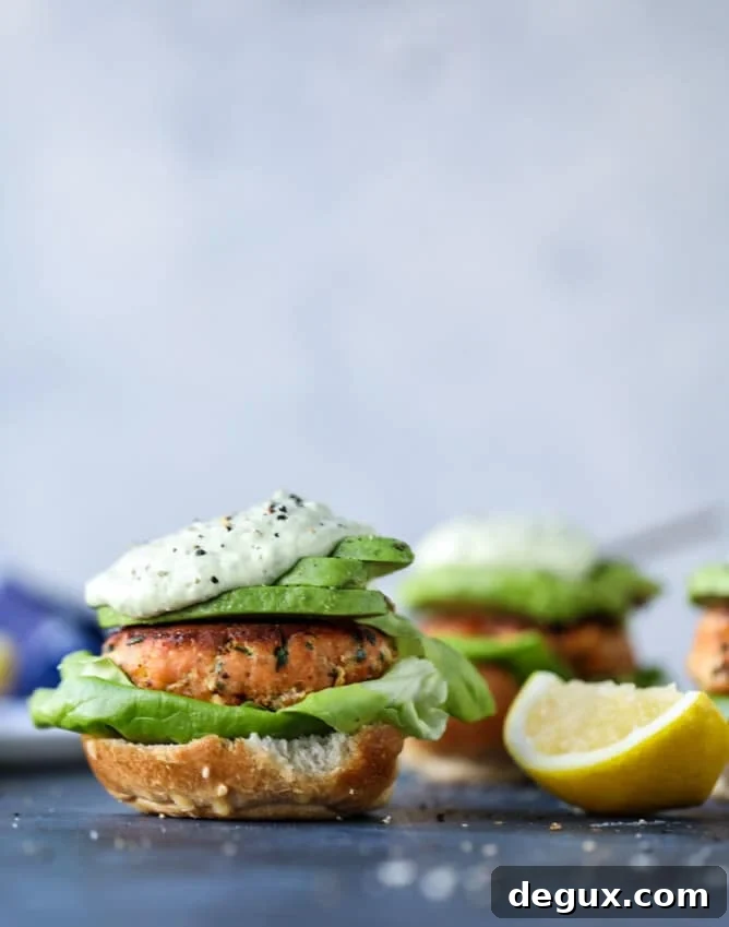 Green Goddess Salmon Burger Recipe with Herbed Avocado Sauce 6 green goddess salmon burgers I howsweeteats.com