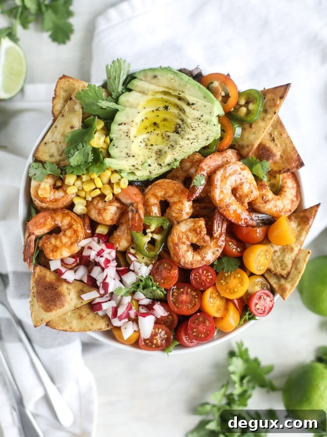 tequila shrimp taco salad I howsweeteats.com