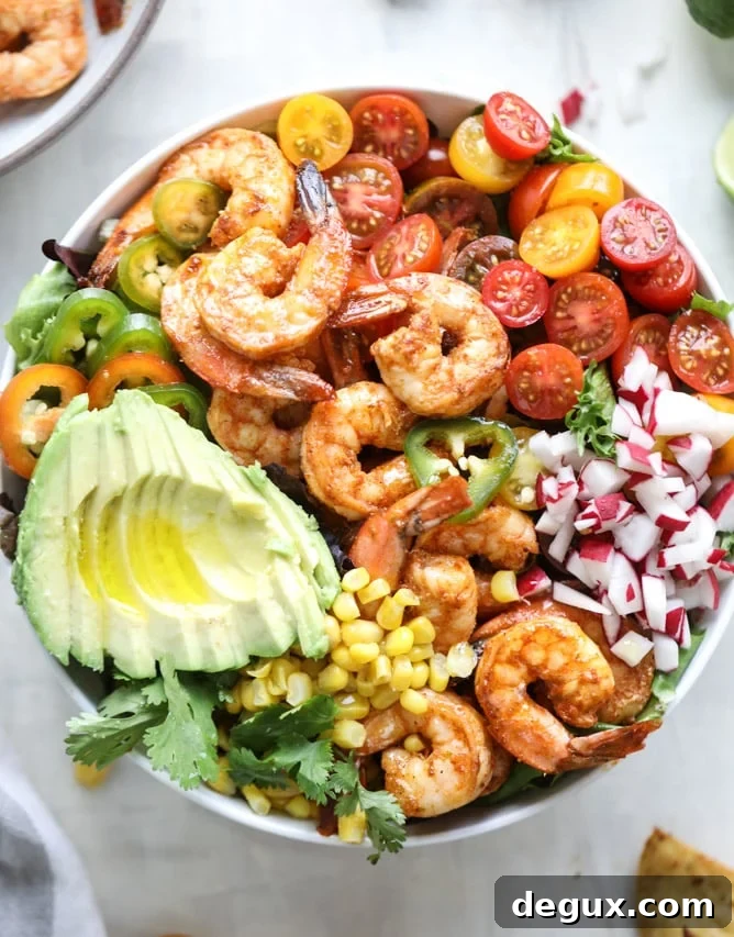 tequila shrimp taco salad I howsweeteats.com