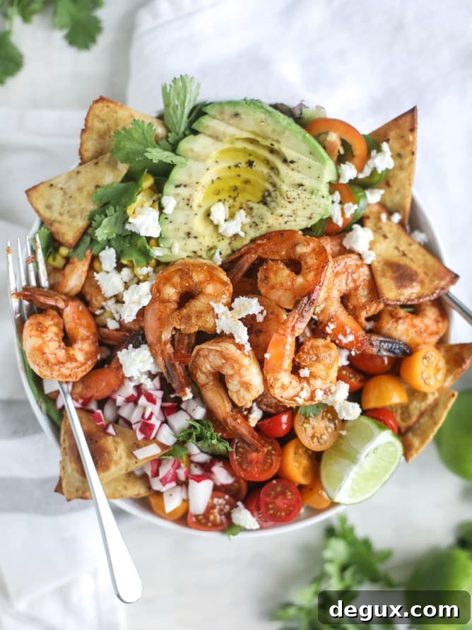 tequila shrimp taco salad I howsweeteats.com