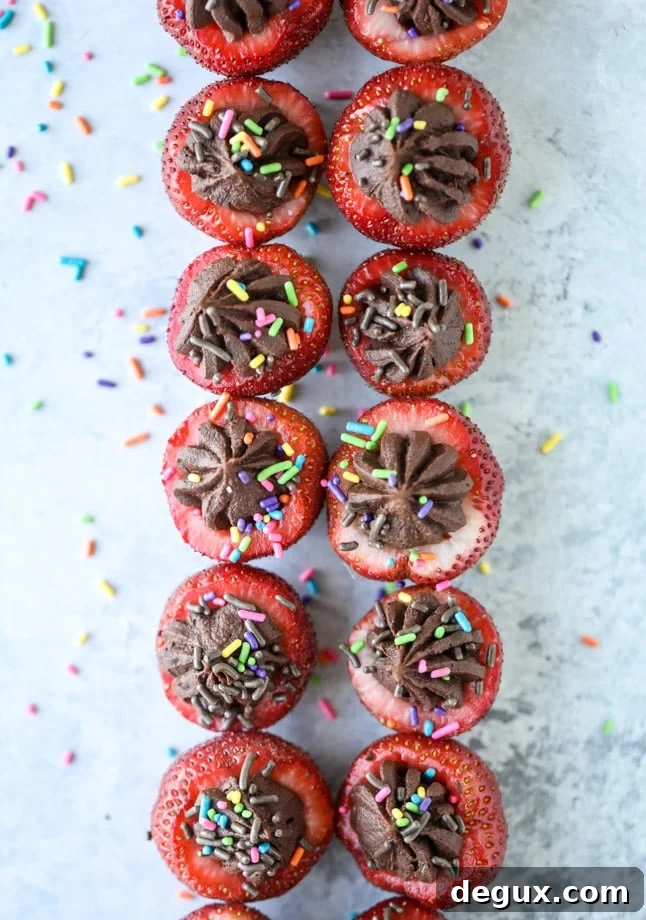 Coconut Chocolate Mousse Stuffed Strawberries — Decadent Bites 8 coconut chocolate mousse filled strawberries I howsweeteats.com