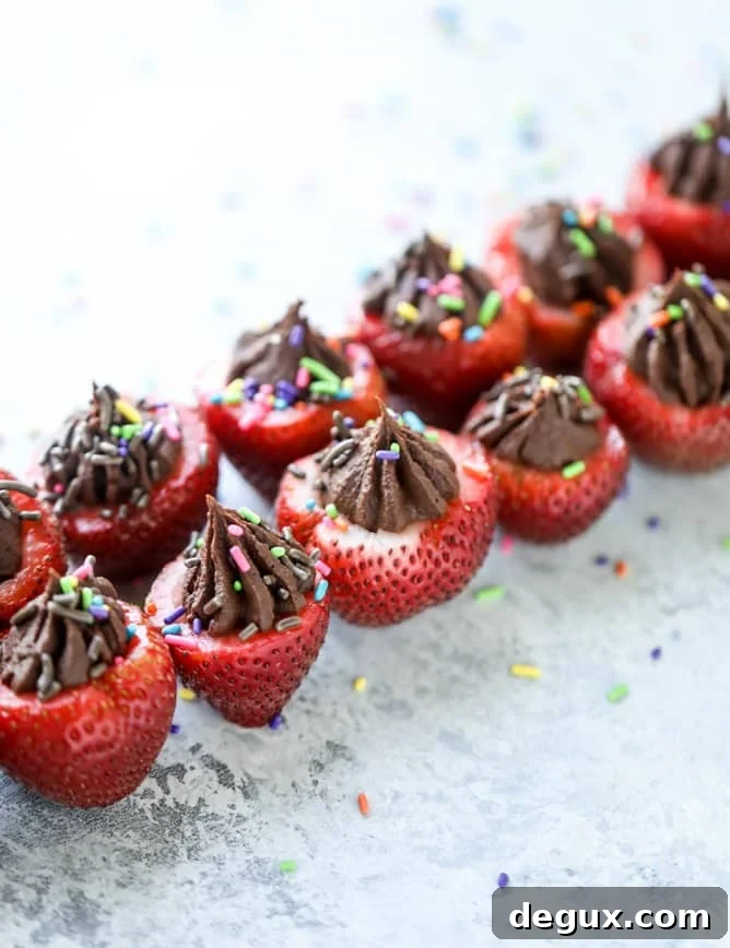 Coconut Chocolate Mousse Stuffed Strawberries — Decadent Bites 10 coconut chocolate mousse filled strawberries I howsweeteats.com