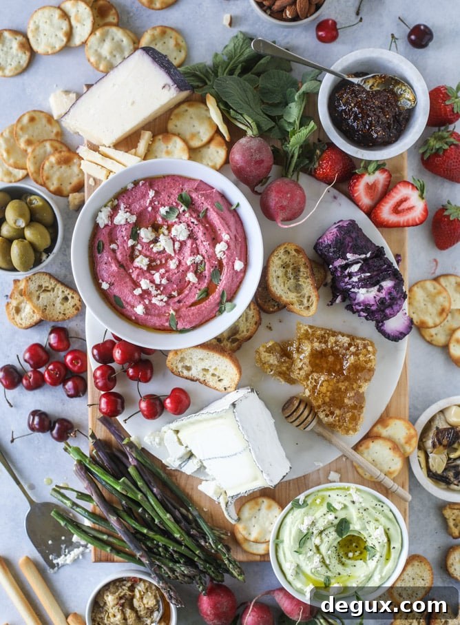 Spring Cheese Board with Beet-Whipped Feta and Seasonal Pairings 2 late spring cheese board with beet whipped feta I howsweeteats.com