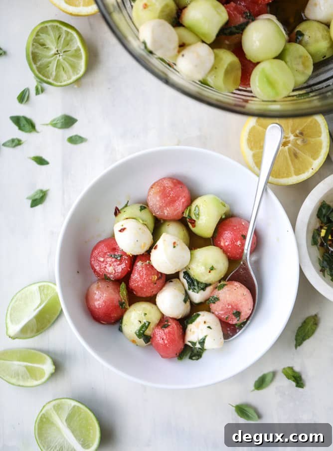 marinated mozzarella melon salad I howsweeteats.com 