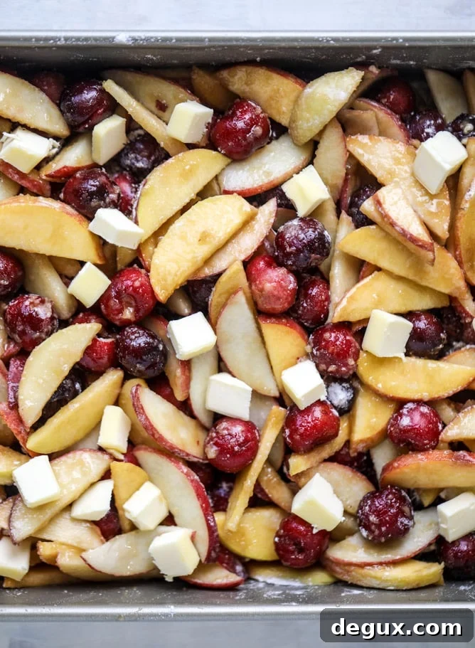 cherry peach crisp with oatmeal cookie crumble I howsweeteats.com 