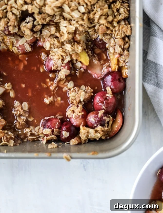 cherry peach crisp with oatmeal cookie crumble I howsweeteats.com 