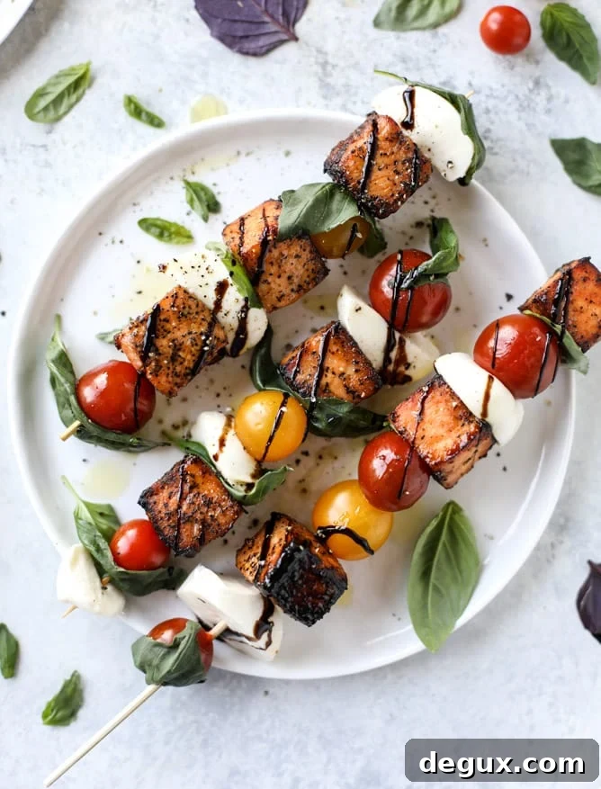 blackened salmon caprese skewers I howsweeteats.com 