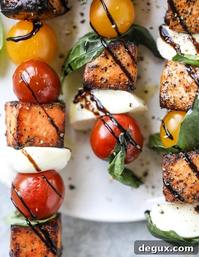 blackened salmon caprese skewers I howsweeteats.com 