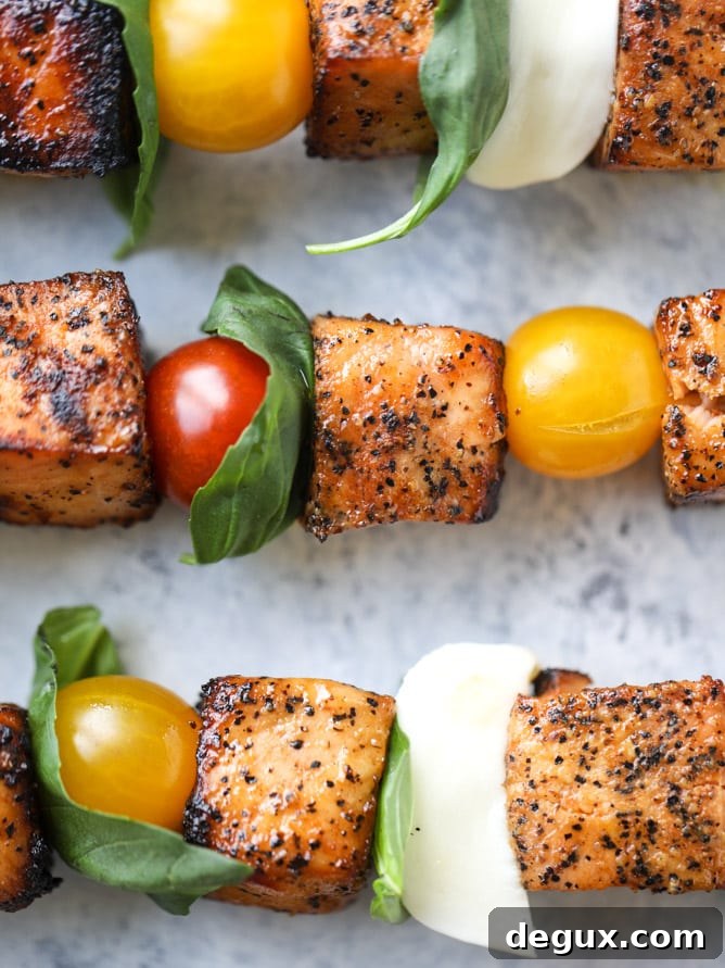 blackened salmon caprese skewers I howsweeteats.com 