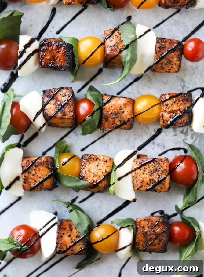 blackened salmon caprese skewers I howsweeteats.com 