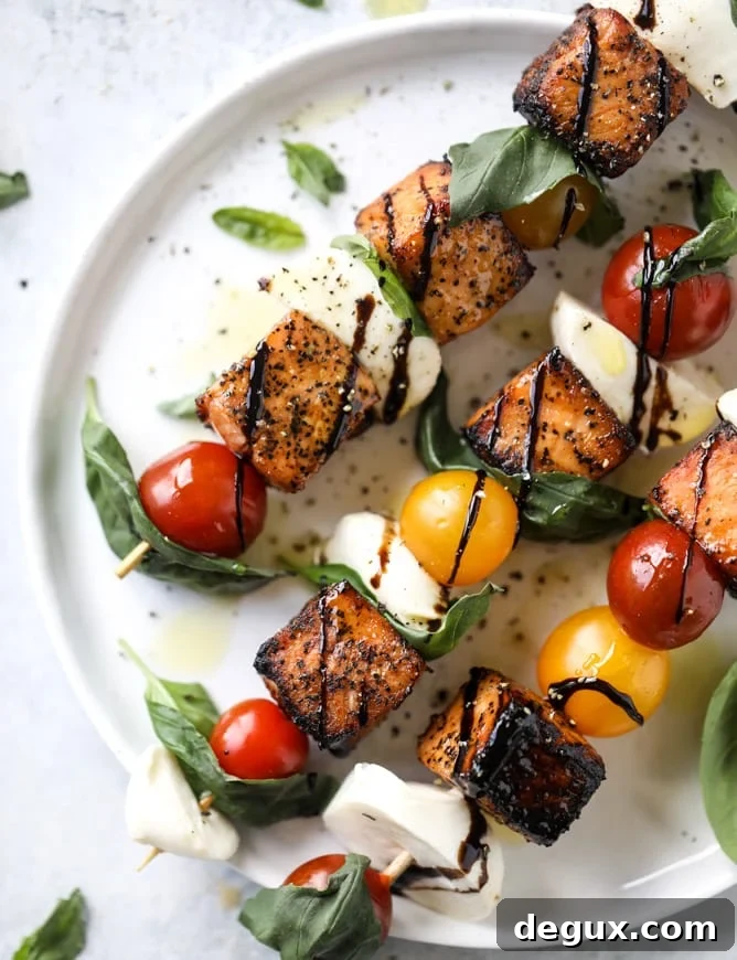 blackened salmon caprese skewers I howsweeteats.com 