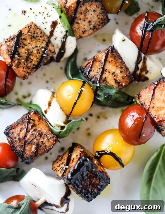 blackened salmon caprese skewers I howsweeteats.com 