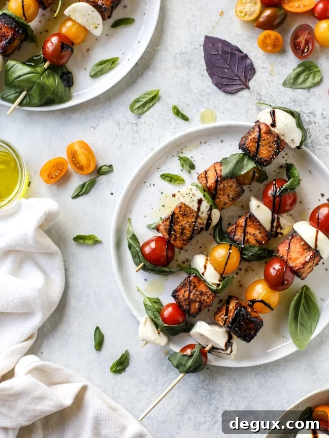blackened salmon caprese skewers I howsweeteats.com 
