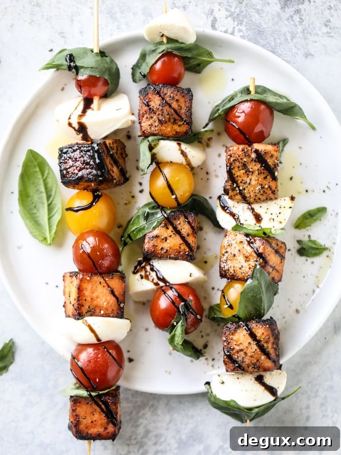 blackened salmon caprese skewers I howsweeteats.com 