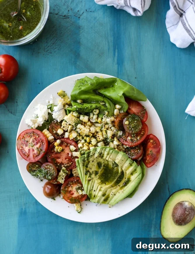 grilled corn, tomato & avocado salad with chimichurri I howsweeteats.com