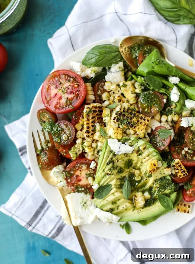 grilled corn, tomato & avocado salad with chimichurri I howsweeteats.com