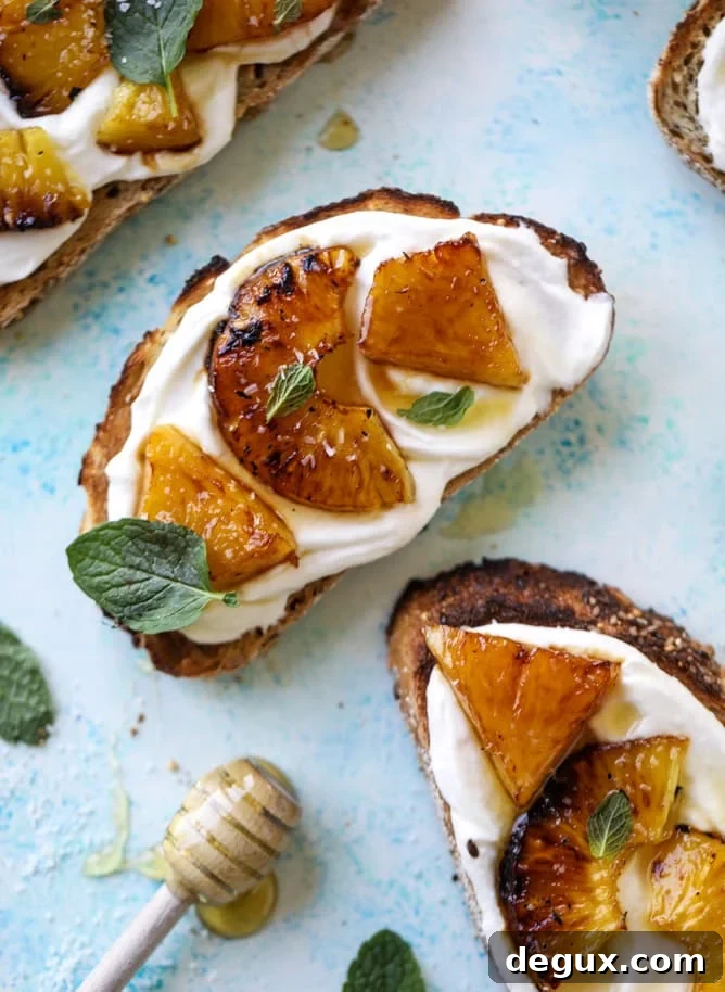 Roasted Pineapple & Sea Salt Whipped Ricotta Toast 2 roasted pineapple ricotta toast I howsweeteats.com
