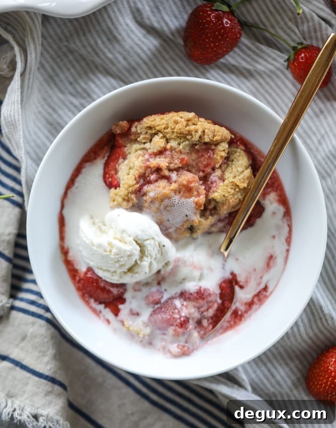 Fresh Strawberry Cobbler Recipe — Classic Summer Dessert 2 fresh strawberry cobbler I howsweeteats.com