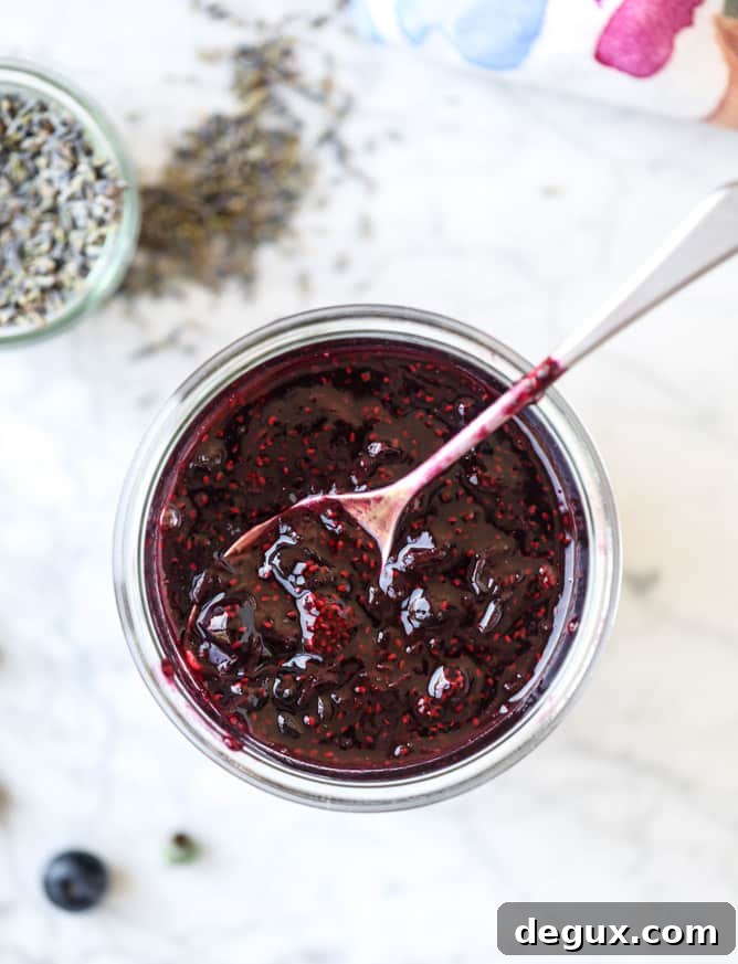 Blueberry Lavender Chia Jam Recipe for Overnight Toasts 6 easy blueberry lavender chia jam I howsweeteats.com