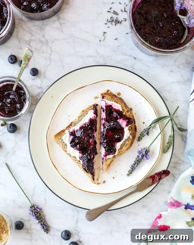 Blueberry Lavender Chia Jam Recipe for Overnight Toasts 9 easy blueberry lavender chia jam I howsweeteats.com
