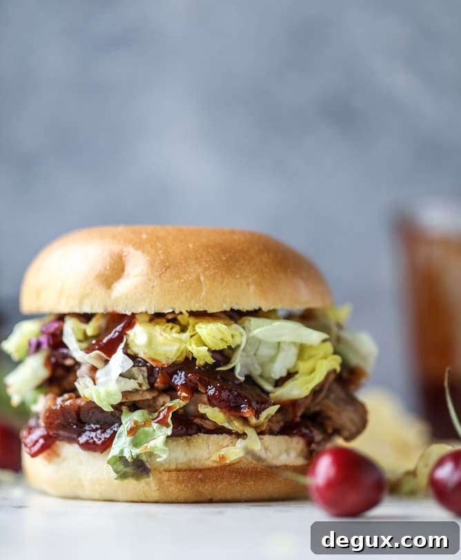 Cherry Chipotle Pulled Pork with Smoky BBQ Sauce 7 pulled pork sandwich with slaw