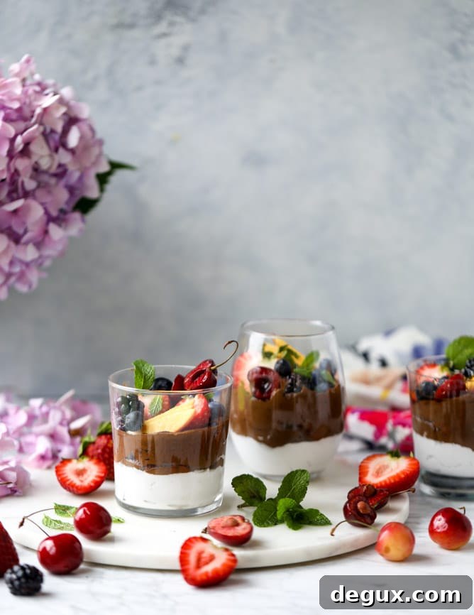 avocado chocolate mousse with summer fruit