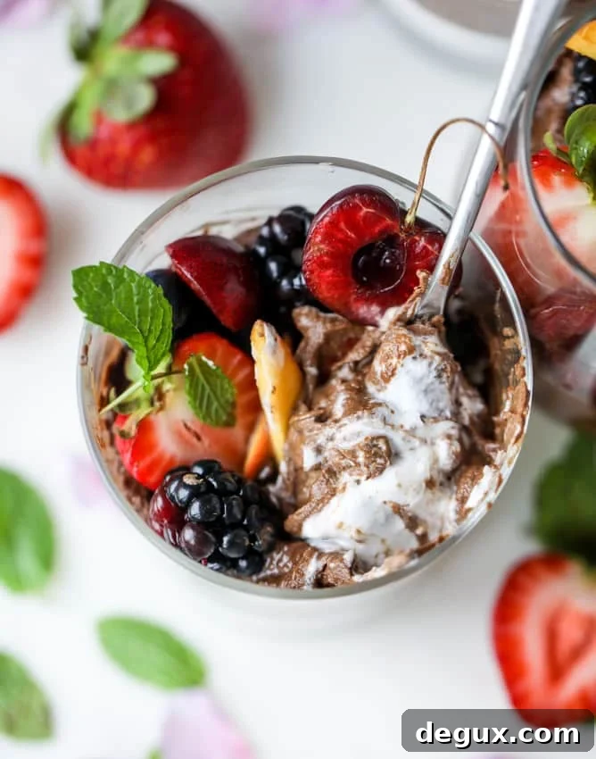 avocado chocolate mousse with summer fruit