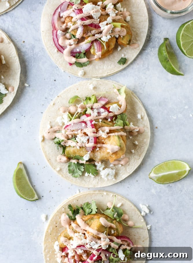 crispy beer battered avocado tacos I howsweeteats.com
