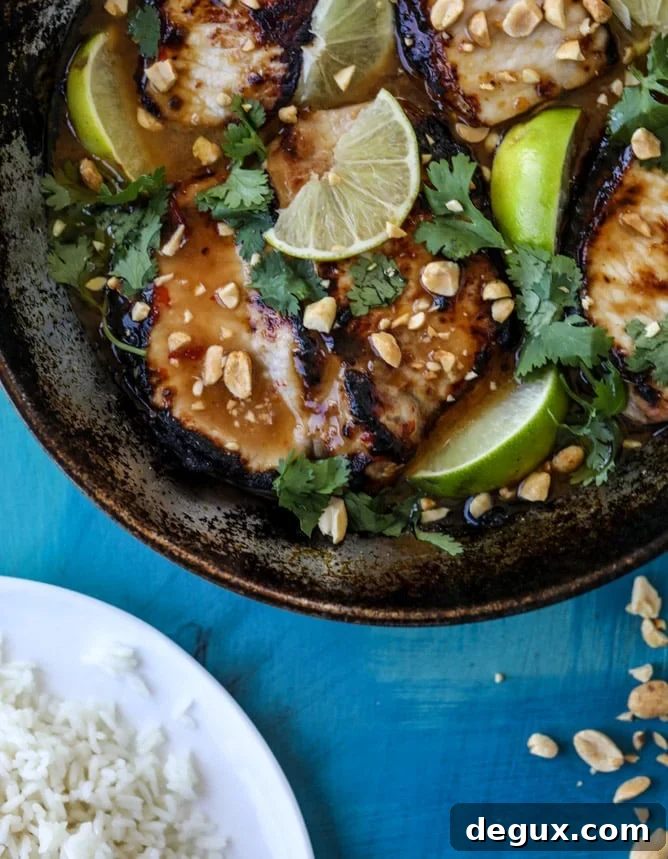 thai skillet pork chops with coconut rice I howsweeteats.com