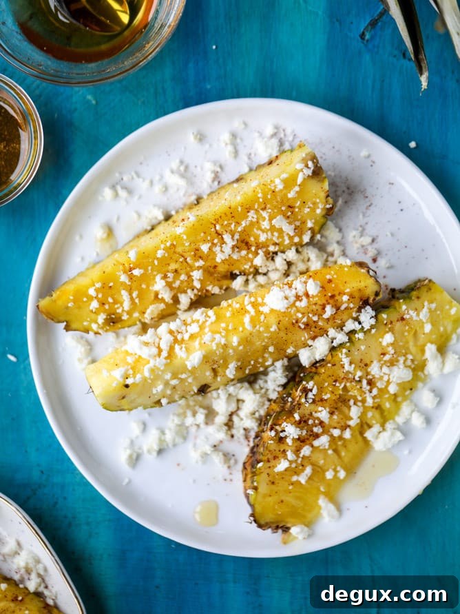 Spicy Honey-Glazed Pineapple Wedges for Grilling or Baking 4 hot honey pineapple wedges I howsweeteats.com