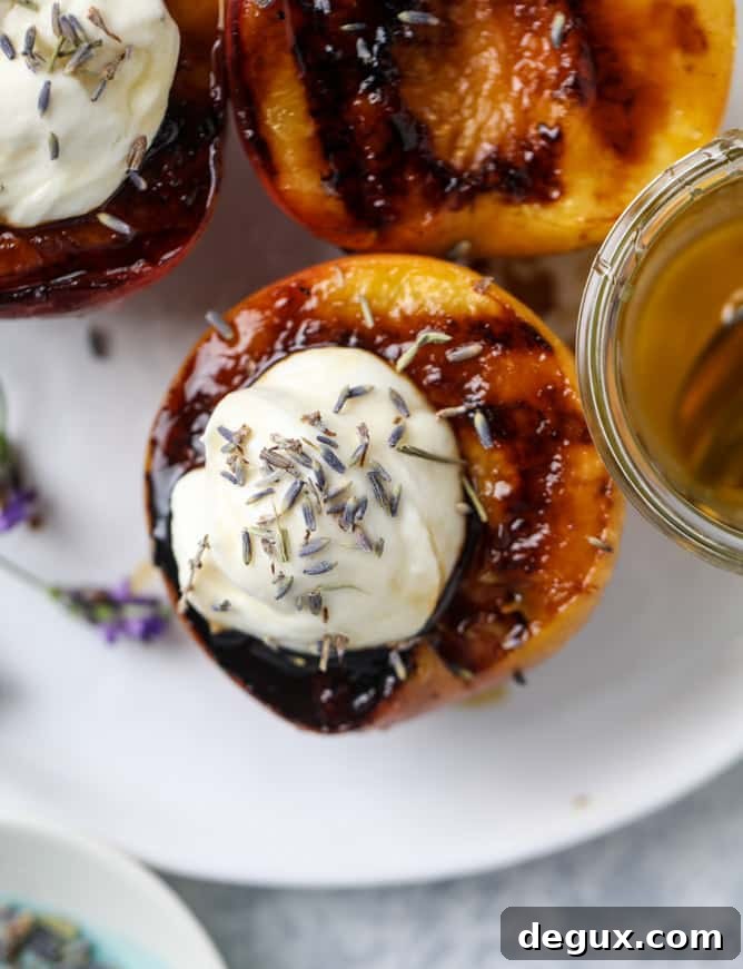 grilled peaches with lavender honey whipped ricotta I howsweeteats.com