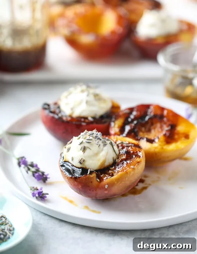 grilled peaches with lavender honey whipped ricotta I howsweeteats.com