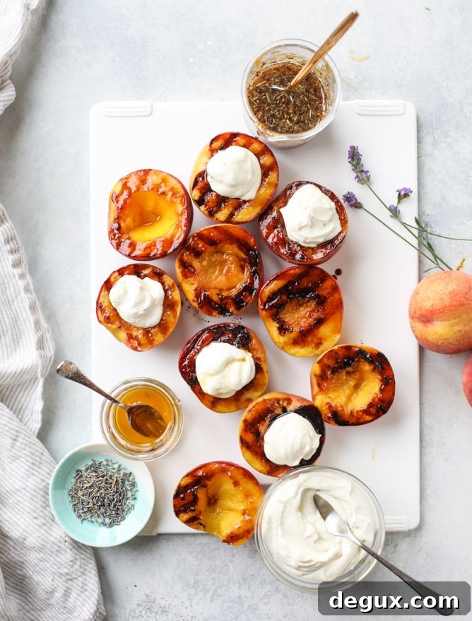 grilled peaches with lavender honey whipped ricotta I howsweeteats.com
