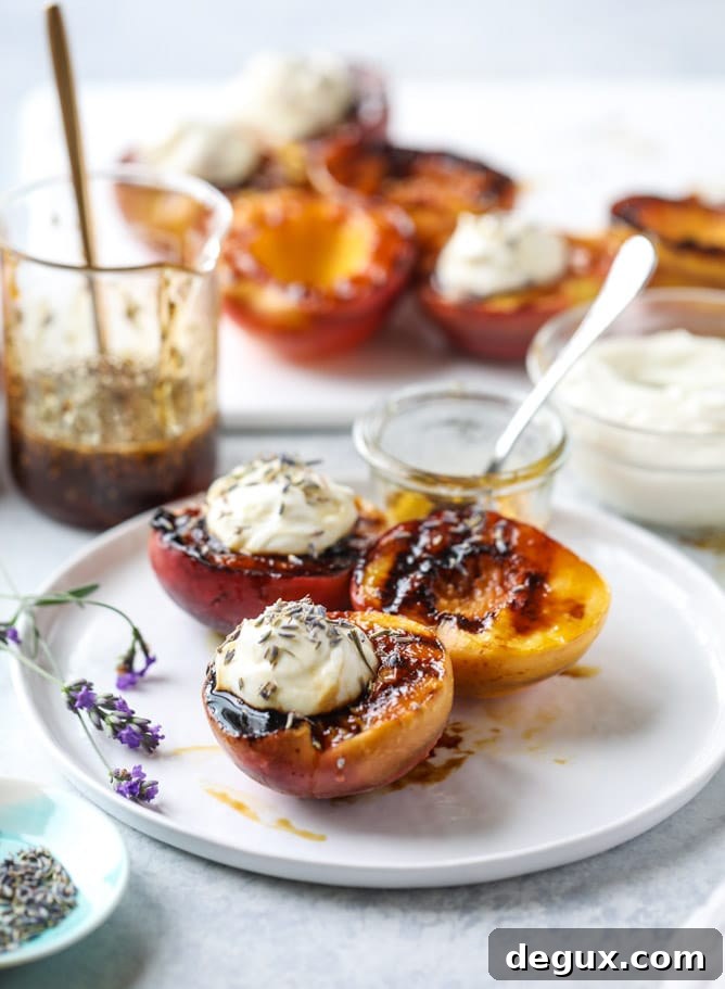 grilled peaches with lavender honey whipped ricotta I howsweeteats.com