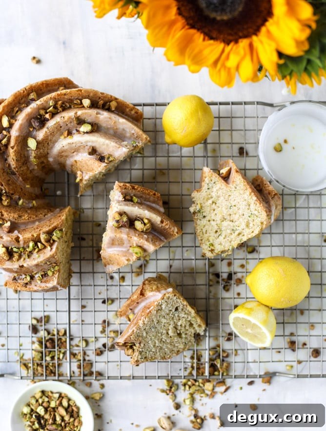 Lemon Pistachio Zucchini Cake Recipe — Moist Citrus Tea Cake 8 lemon pistachio zucchini cake I howsweeteats.com
