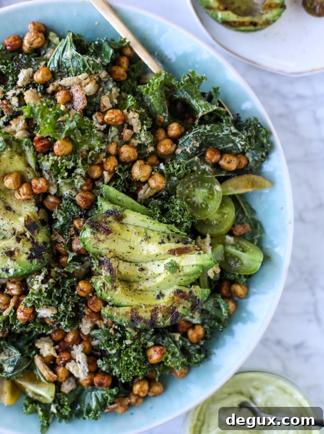 Charred Kale and Avocado Salad with Lemon-Garlic Dressing 10 grilled kale avocado salad I howsweeteats.com