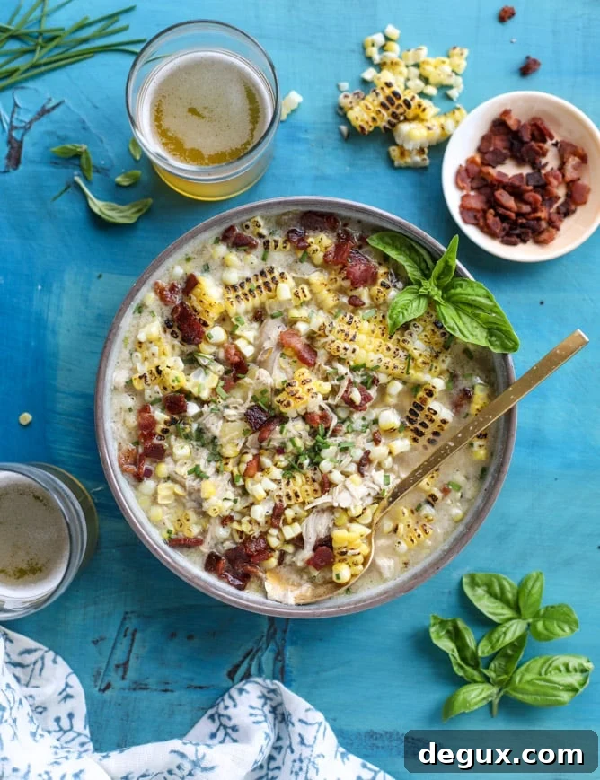 Grilled Corn, Chicken & Bacon Beer Chowder Recipe 2 grilled corn, chicken and bacon chowder I howsweeteats.com