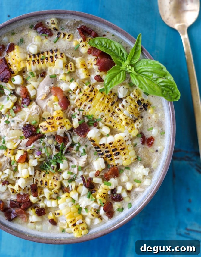Grilled Corn, Chicken & Bacon Beer Chowder Recipe 5 grilled corn, chicken and bacon chowder I howsweeteats.com