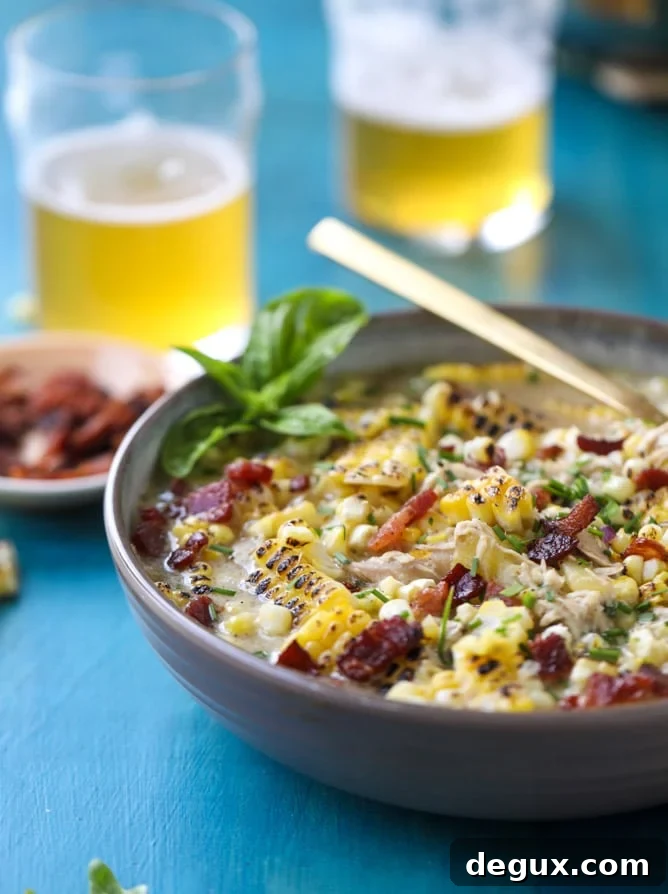 Grilled Corn, Chicken & Bacon Beer Chowder Recipe 8 grilled corn, chicken and bacon chowder I howsweeteats.com