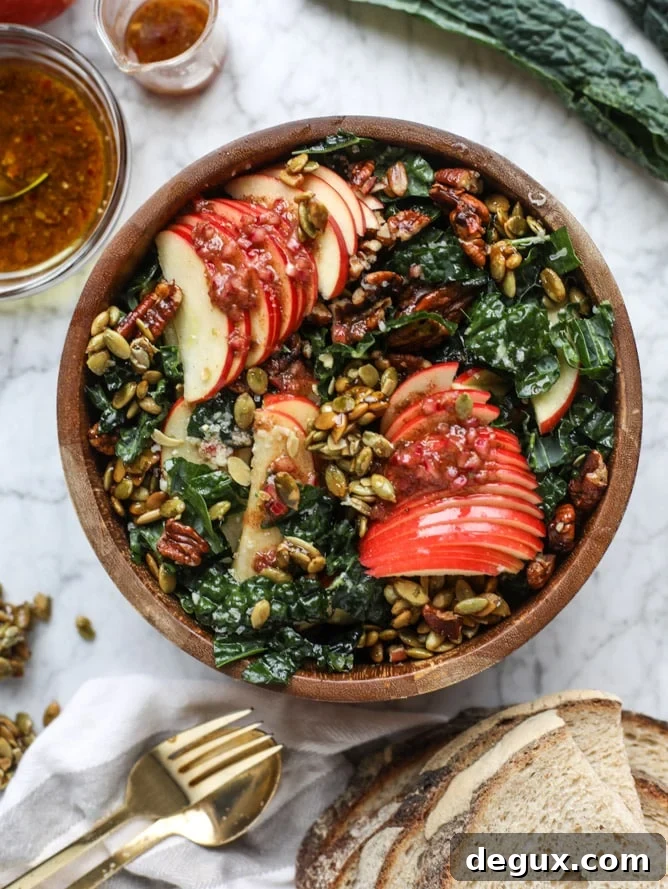 Honeycrisp Apple, Kale & Nut Salad with Maple Vinaigrette 7 harvest honeycrisp kale salad I howsweeteats.com