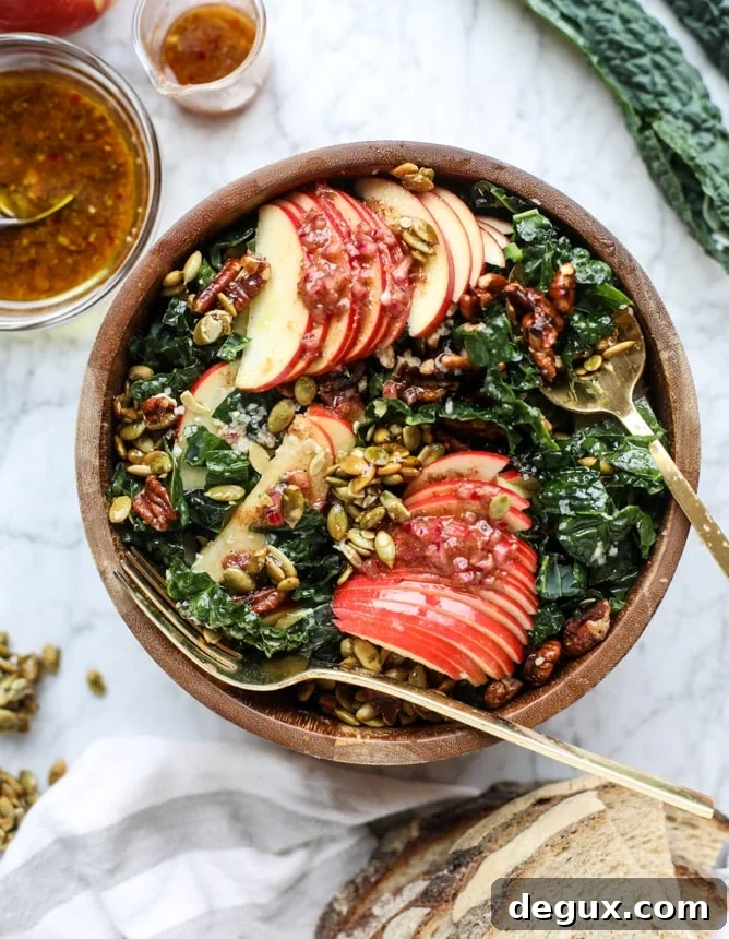 Honeycrisp Apple, Kale & Nut Salad with Maple Vinaigrette 8 harvest honeycrisp kale salad I howsweeteats.com
