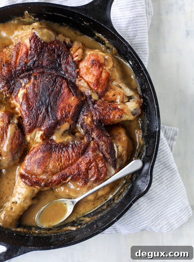 smothered skillet chicken with thyme butter mushrooms I howsweeteats.com