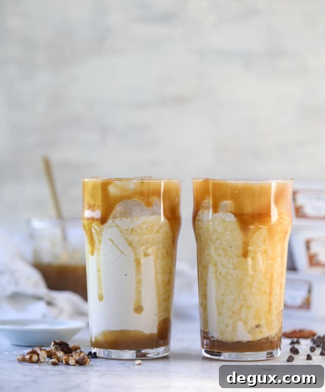 salty caramel yogurt shakes I howsweeteats.com