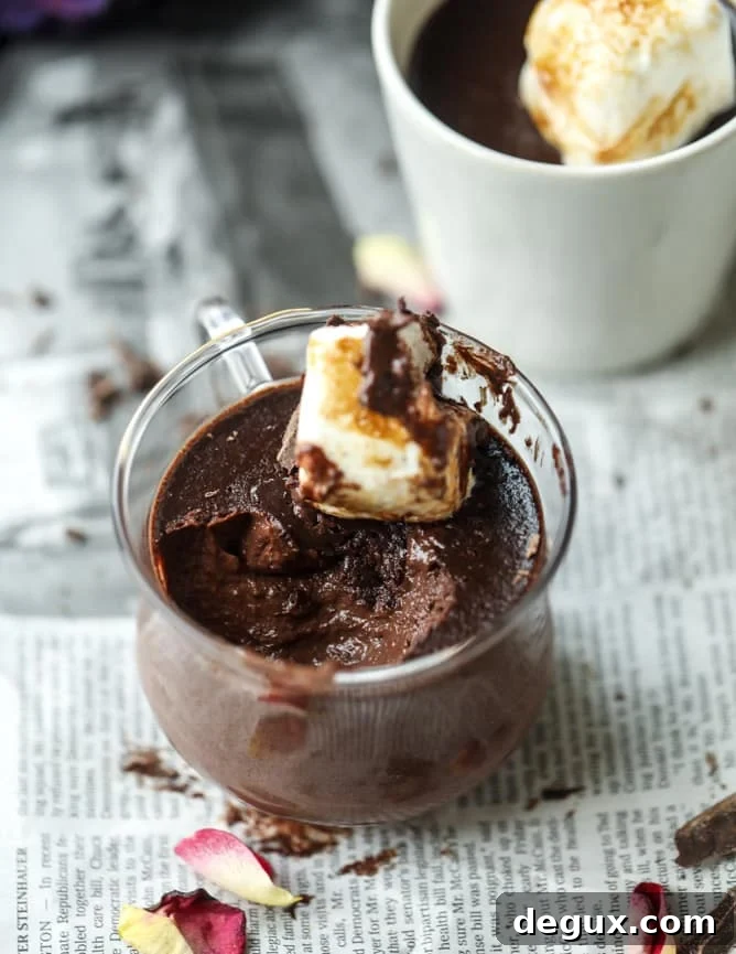 Hot Chocolate Pots de Crème with Toasted Marshmallow Topping 9 hot chocolate and toasted marshmallow pots de creme I howsweeteats.com