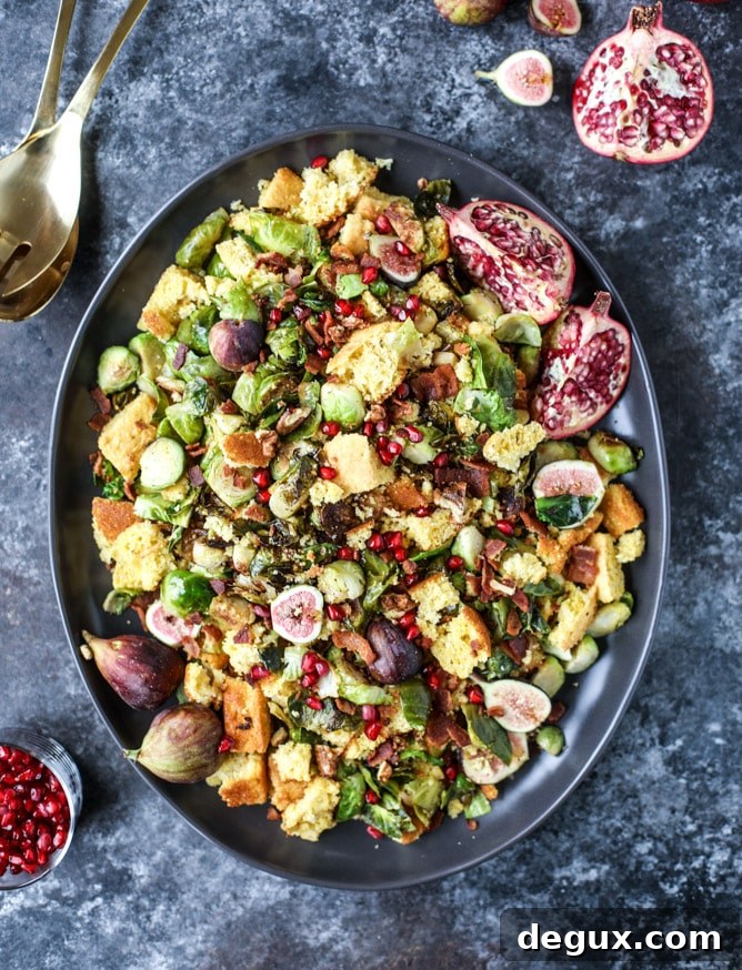 brussels, bacon and cornbread panzanella salad I howsweeteats #thanksgiving #salad #sidedish