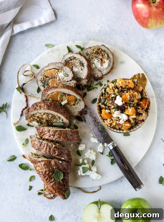 Butternut, Apple & Goat Cheese Stuffed Pork Tenderloin Recipe 5 butternut, apple and goat cheese stuffed pork tenderloin I howsweeteats.com #pork #squash #holiday #recipes