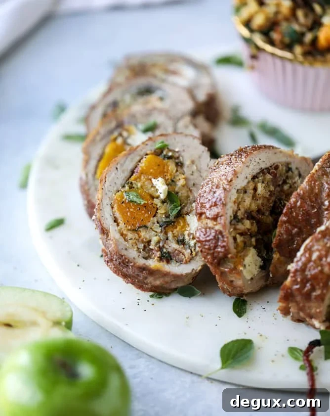 Butternut, Apple & Goat Cheese Stuffed Pork Tenderloin Recipe 8 butternut, apple and goat cheese stuffed pork tenderloin I howsweeteats.com #pork #squash #holiday #recipes